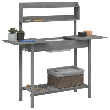 vidaXL Τραπέζι για Γλάστρες+Νεροχύτη Γκρι 147,5x44x139,5εκ Μασίφ Ελάτη