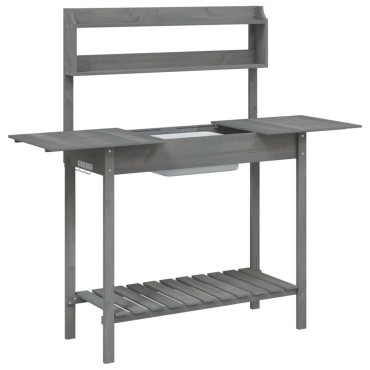 vidaXL Τραπέζι για Γλάστρες+Νεροχύτη Γκρι 147,5x44x139,5εκ Μασίφ Ελάτη
