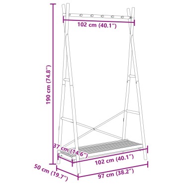 vidaXL Κρεμάστρα Ρούχων με Ράφι 102 x 50 x 190 εκ. Μπαμπού