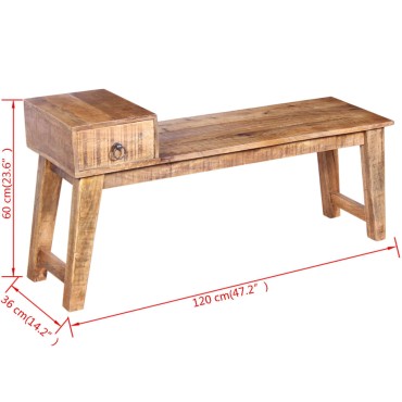 vidaXL Πάγκος με Συρτάρι 120x36x60cm από Μασίφ Ξύλο Μάνγκο 1 τεμ.