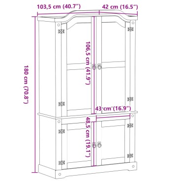 vidaXL Βιτρίνα Corona 103,5x42x180cm από Μασίφ Ξύλο Πεύκου 1 τεμ.