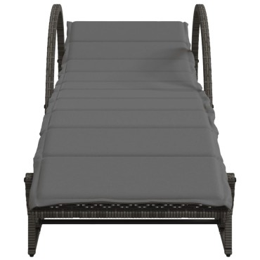 vidaXL Ξαπλώστρα Γκρι 60x199x42cm από Συνθετικό Ρατάν με Μαξιλάρι 1 τεμ.