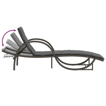 vidaXL Ξαπλώστρα Γκρι 60x199x42cm από Συνθετικό Ρατάν με Μαξιλάρι 1 τεμ.