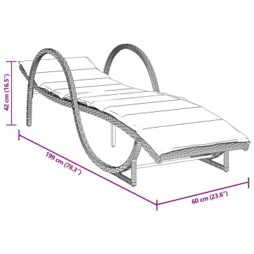 vidaXL Ξαπλώστρα Καφέ 60x199x42cm από Συνθετικό Ρατάν με Μαξιλάρι 1 τεμ.