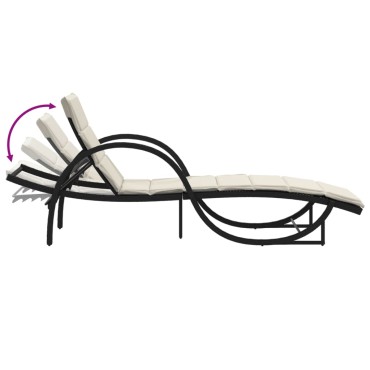 vidaXL Ξαπλώστρα Μαύρη 60x199x42cm από Συνθετικό Ρατάν με Μαξιλάρι 1 τεμ.