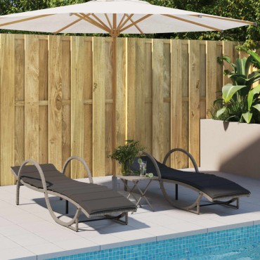 vidaXL Ξαπλώστρα Αν. Γκρι 60x199x42cm Συνθετικό Ρατάν με Μαξιλάρι 1 τεμ.