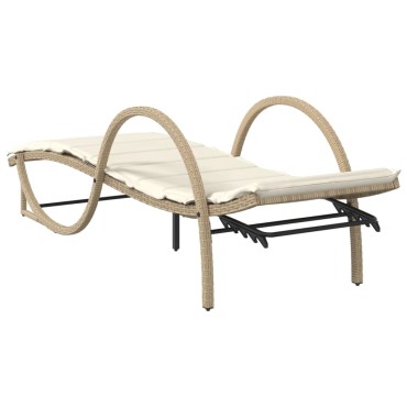 vidaXL Ξαπλώστρα Μπεζ 60x199x42cm από Συνθετικό Ρατάν με Μαξιλάρι 1 τεμ.