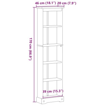 vidaXL Βιβλιοθήκη Corona 46x20x170cm από Μασίφ Ξύλο Πεύκου 1 τεμ.