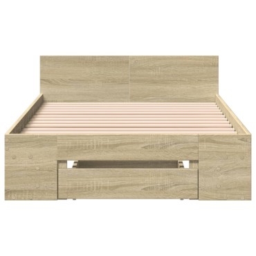 vidaXL Πλαίσιο Κρεβατιού με Συρτάρια Sonoma Δρυς 75x190 εκ. Επεξ. Ξύλο