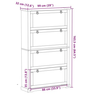 vidaXL Παπουτσοθήκη Corona 99x32x163,5cm από Μασίφ Ξύλο Πεύκου