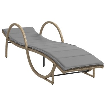 vidaXL Ξαπλώστρα Μπεζ 60x199x42cm από Συνθετικό Ρατάν με Μαξιλάρι 1 τεμ.