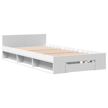 vidaXL Πλαίσιο Κρεβατιού με Συρτάρι Λευκό 90x200 εκ Επεξεργ. Ξύλο
