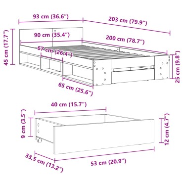 vidaXL Πλαίσιο Κρεβατιού με Συρτάρι Λευκό 90x200 εκ Επεξεργ. Ξύλο