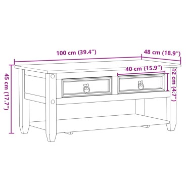 vidaXL Τραπεζάκι Corona Με Συρτάρια 100x48x45cm Μασίφ Ξύλο Πεύκου 1 τεμ.