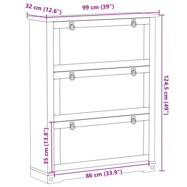 vidaXL Παπουτσοθήκη Corona 99x32x124,5cm από Μασίφ Ξύλο Πεύκου