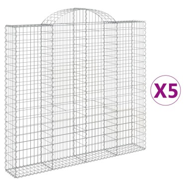 vidaXL Συρματοκιβώτια Τοξωτά 5 τεμ. 200x30x180/200 εκ. Γαλβαν. Ατσάλι