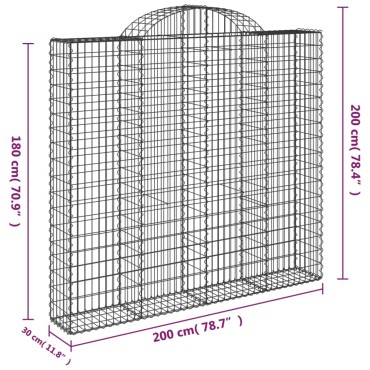 vidaXL Συρματοκιβώτια Τοξωτά 5 τεμ. 200x30x180/200 εκ. Γαλβαν. Ατσάλι