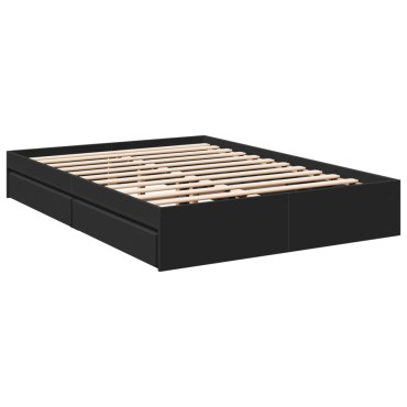 vidaXL Πλαίσιο Κρεβατιού με Συρτάρια Μαύρο 140x190 εκ Επεξεργ. Ξύλο