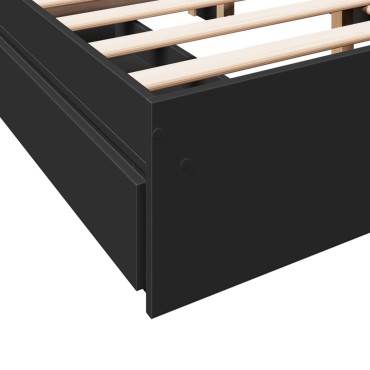 vidaXL Πλαίσιο Κρεβατιού με Συρτάρια Μαύρο 140x190 εκ Επεξεργ. Ξύλο
