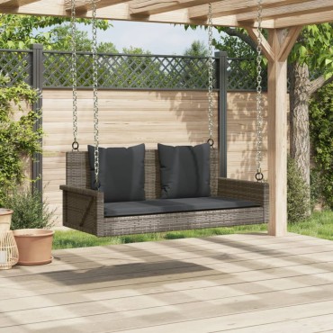 vidaXL Παγκάκι Κουνιστό Γκρι 119x56x48cm Συνθετικό Ρατάν με Μαξιλάρια 1 τεμ.