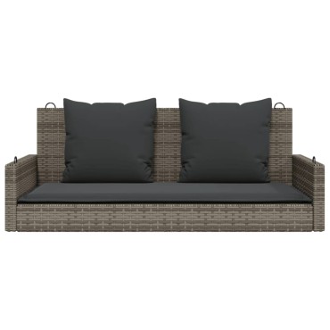 vidaXL Παγκάκι Κουνιστό Γκρι 119x56x48cm Συνθετικό Ρατάν με Μαξιλάρια 1 τεμ.