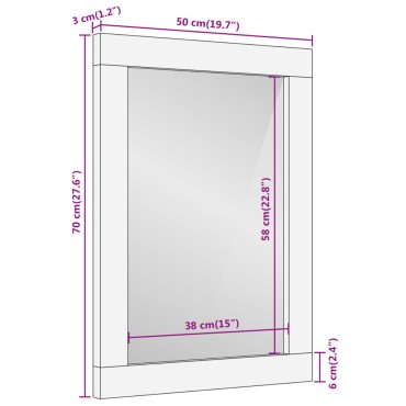 vidaXL Καθρέφτης Μπάνιου Καφέ 50x70x3 εκ. από Μασίφ Ξύλο Μάνγκο/Γυαλί