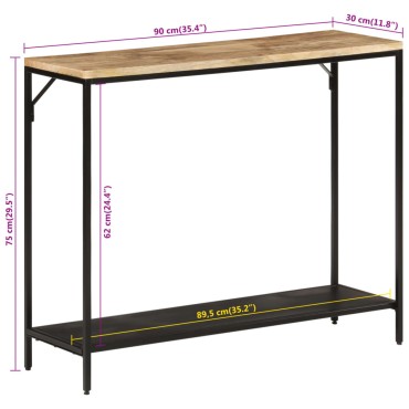 vidaXL Τραπέζι Κονσόλα 90x30x75cm Μασίφ Ακατ. Ξύλο Μάνγκο/Σίδηρο 1 τεμ.