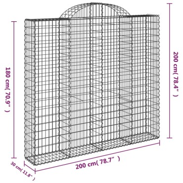 vidaXL Συρματοκιβώτια Τοξωτά 2 τεμ. 200x30x180/200 εκ. Γαλβαν. Ατσάλι