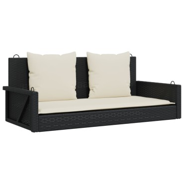 vidaXL Παγκάκι Κούνια Μαύρο 119x56x48cm Συνθετικό Ρατάν με Μαξιλάρια 1 τεμ.