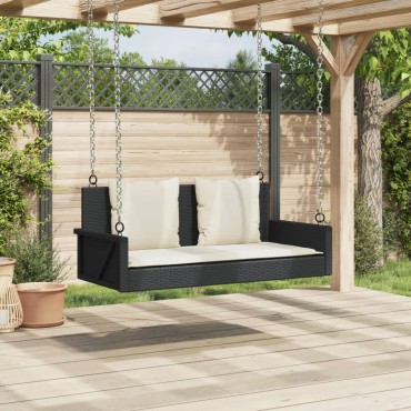 vidaXL Παγκάκι Κούνιας με Μαξιλάρια Μαύρο 119x56x48cm από Συνθετικό Ρατάν 1 τεμ.