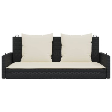 vidaXL Παγκάκι Κούνιας με Μαξιλάρια Μαύρο 119x56x48cm από Συνθετικό Ρατάν 1 τεμ.