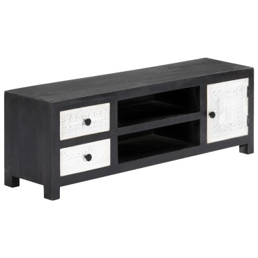 vidaXL Έπιπλο Τηλεόρασης Σκαλιστό Γκρι/Λευκό 120x30x40cm Μασίφ Μάνγκο