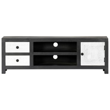 vidaXL Έπιπλο Τηλεόρασης Σκαλιστό Γκρι/Λευκό 120x30x40cm Μασίφ Μάνγκο