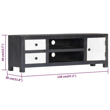 vidaXL Έπιπλο Τηλεόρασης Σκαλιστό Γκρι/Λευκό 120x30x40cm Μασίφ Μάνγκο
