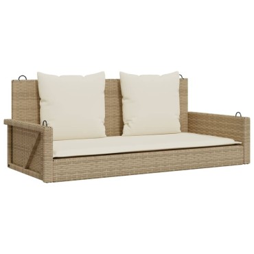 vidaXL Παγκάκι Κούνια Μπεζ 119x56x48cm Συνθετικό Ρατάν με Μαξιλάρια 1 τεμ.