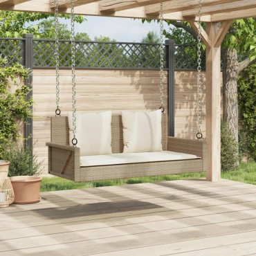 vidaXL Παγκάκι Κούνια Μπεζ 119x56x48cm Συνθετικό Ρατάν με Μαξιλάρια 1 τεμ.