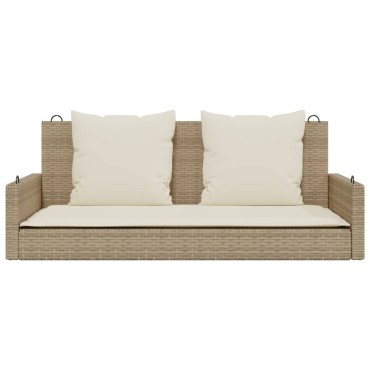 vidaXL Παγκάκι Κούνια Μπεζ 119x56x48cm Συνθετικό Ρατάν με Μαξιλάρια 1 τεμ.