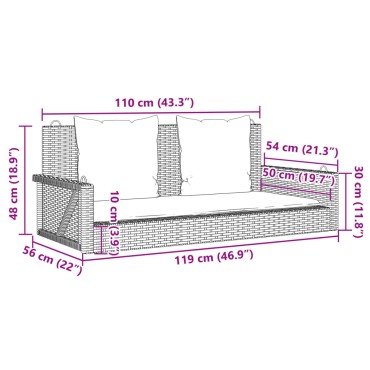 vidaXL Παγκάκι Κούνια Μπεζ 119x56x48cm Συνθετικό Ρατάν με Μαξιλάρια 1 τεμ.