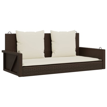 vidaXL Παγκάκι Κούνια Καφέ 119x56x48cm Συνθετικό Ρατάν με Μαξιλάρια 1 τεμ.