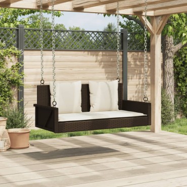 vidaXL Παγκάκι Κούνια Καφέ 119x56x48cm Συνθετικό Ρατάν με Μαξιλάρια 1 τεμ.