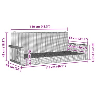 vidaXL Παγκάκι Κούνια Καφέ 119x56x48cm από Συνθετικό Ρατάν 1 τεμ.