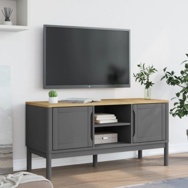 vidaXL Έπιπλο Τηλεόρασης FLORO Γκρι 114x43x55cm Μασίφ Ξύλο Πεύκου