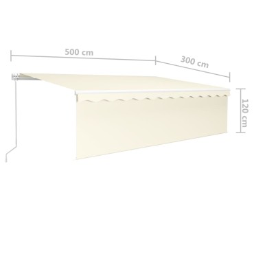 vidaXL Τέντα Συρόμενη Χειροκίνητη με Σκίαστρο & LED Κρεμ 5 x 3 μ.