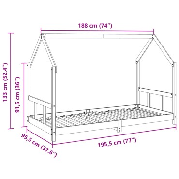 vidaXL Πλαίσιο Κρεβατιού Παιδικό Καφέ 90x190cm από Μασίφ Ξύλο Πεύκου 1 τεμ. - Μονό