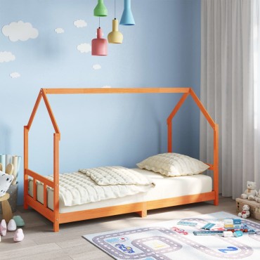 vidaXL Πλαίσιο Κρεβατιού Παιδικό Καφέ 90x190cm από Μασίφ Ξύλο Πεύκου 1 τεμ. - Μονό