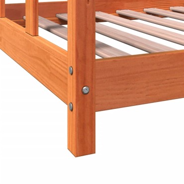 vidaXL Πλαίσιο Κρεβατιού Παιδικό Καφέ 90x190cm από Μασίφ Ξύλο Πεύκου 1 τεμ. - Μονό