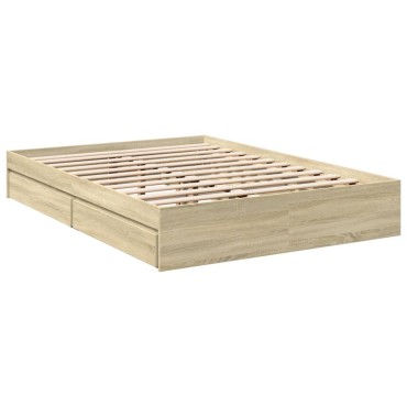 vidaXL Πλαίσιο Κρεβατιού με συρτάρια Sonoma Δρυς 140x200εκ. Επεξ. Ξύλο