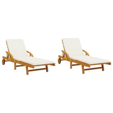 vidaXL Ξαπλώστρες με Μαξιλάρια 2 τεμ. 200x68x83cm Μασίφ Ξύλο Ακακίας