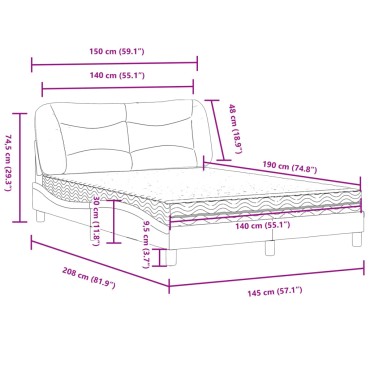 vidaXL Κρεβάτι με Στρώμα Μαύρο 140 x 190 εκ. Υφασμάτινο