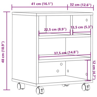 vidaXL Βάση Εκτυπωτή με Ρόδες Γκρι Sonoma 41 x 32 x 48 εκ.